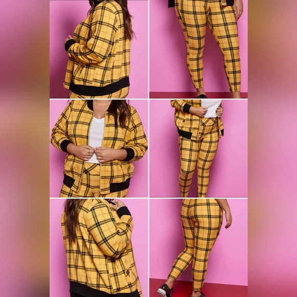 Torrid Betsy Johnson Bomber (3) & Pixie (3R) Luxe Ponte Pant Suit Yellow Plaid - Picture 2 of 15